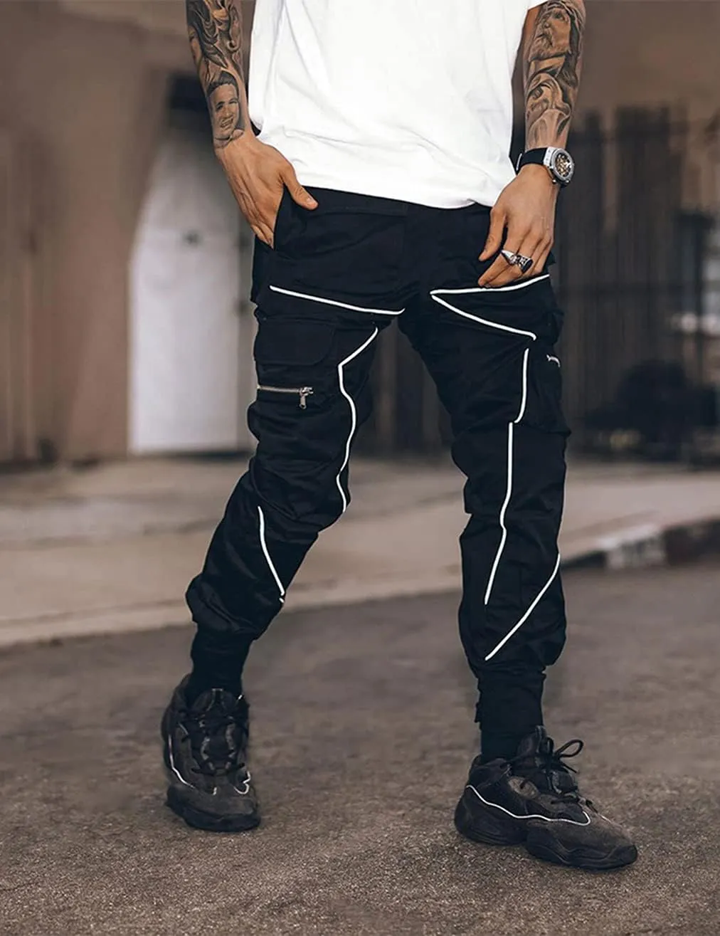 Mens Cargo Pants Hip Hop Techwear Harem Pant Jogger Sweatpants with Pockets Jogging Punk