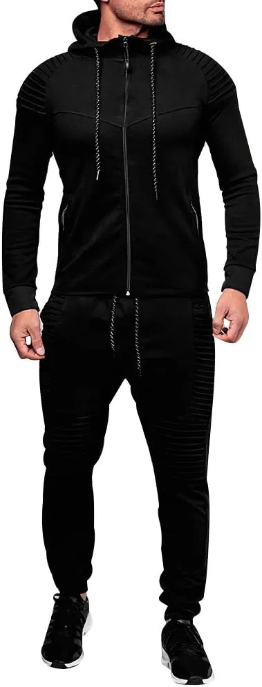 Men's Casual Tracksuit Full Zip Hoodie Sweatsuit Jogging Sports Athletic Sweat Suits