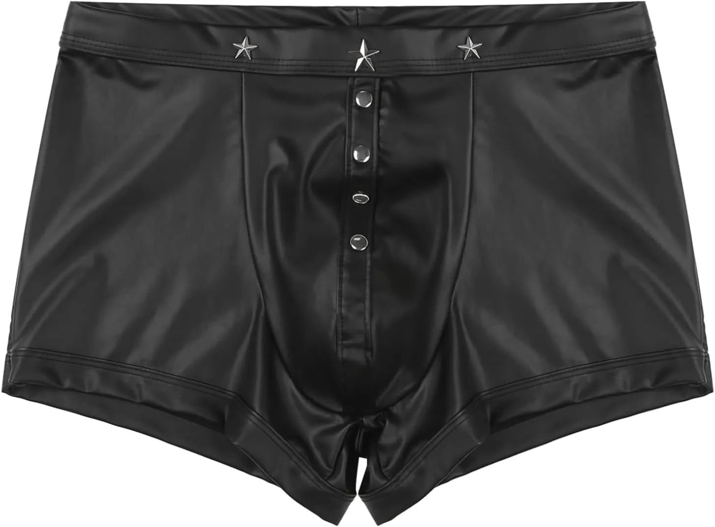 Mens PU Leather Boxer Briefs Latex Short Pants Stars Rivets Pouch Trunks Tight Boxers