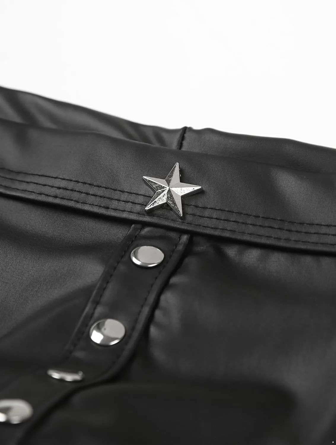 Mens PU Leather Boxer Briefs Latex Short Pants Stars Rivets Pouch Trunks Tight Boxers