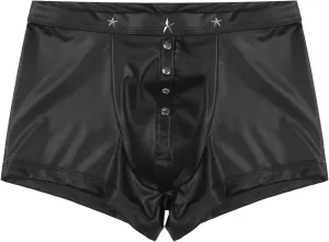 Mens PU Leather Boxer Briefs Latex Short Pants Stars Rivets Pouch Trunks Tight Boxers