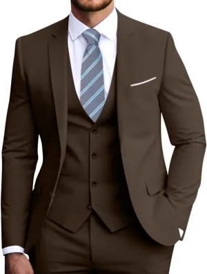 Men's Slim Fit 3-Piece Suit Set, Formal Wedding Tuxedo in Black, Navy Blue