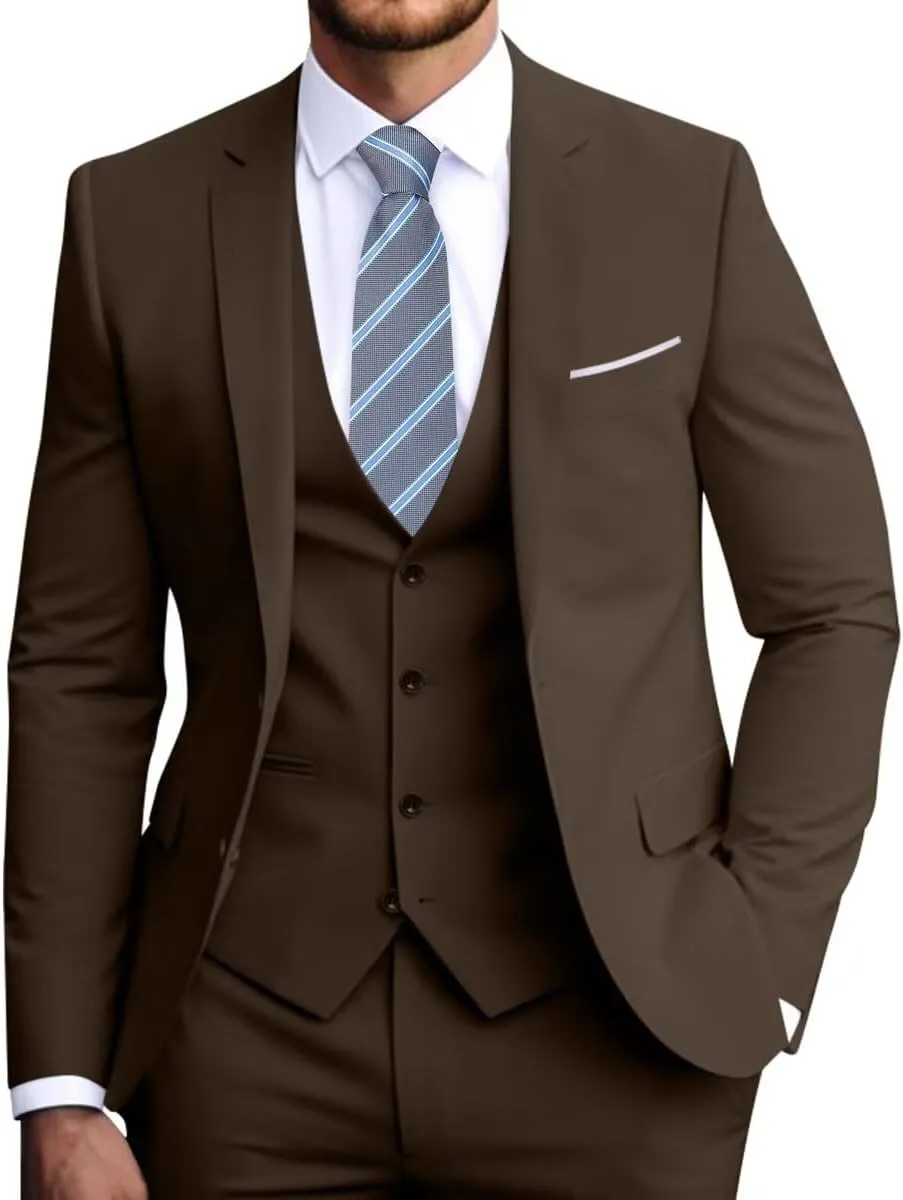 Men's Slim Fit 3-Piece Suit Set, Formal Wedding Tuxedo in Black, Navy Blue