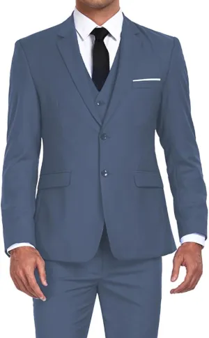 Men's Suits 3 Piece Slim Fit Dress Tuxedo for Men Two Button Solid Jacket Vest Pants Set
