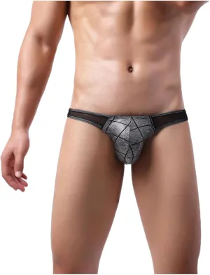Men's Thongs G-String Mesh Underwear Low Waist Briefs Artificial Leather Bulge Pouch Sexy Underwear Briefs