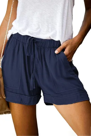 Mosucoirl Women Comfy Drawstring Casual Elastic Waist Pure Color Shorts Summer Beach Lightweight Short Pants with Pockets