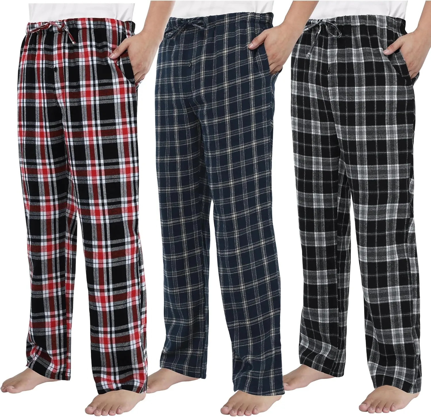 Motarto Men's Pajama Pants Flannel Plaid Pajama Sleep & Lounge PJ Bottoms Warm Sleepwear with Drawstring Pockets