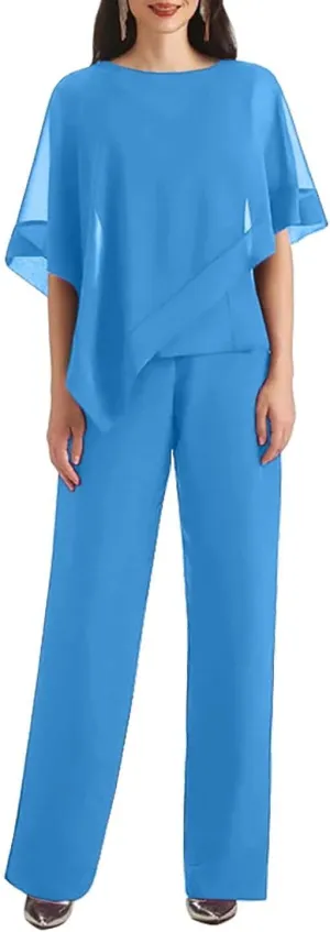 Mother of The Bride Pant Suits for Women Chiffon 3 Pieces Wedding Guest Pants Outfit for Women