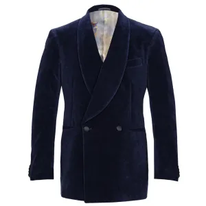 Navy Blue Double-Breasted Velvet Smoking Jacket