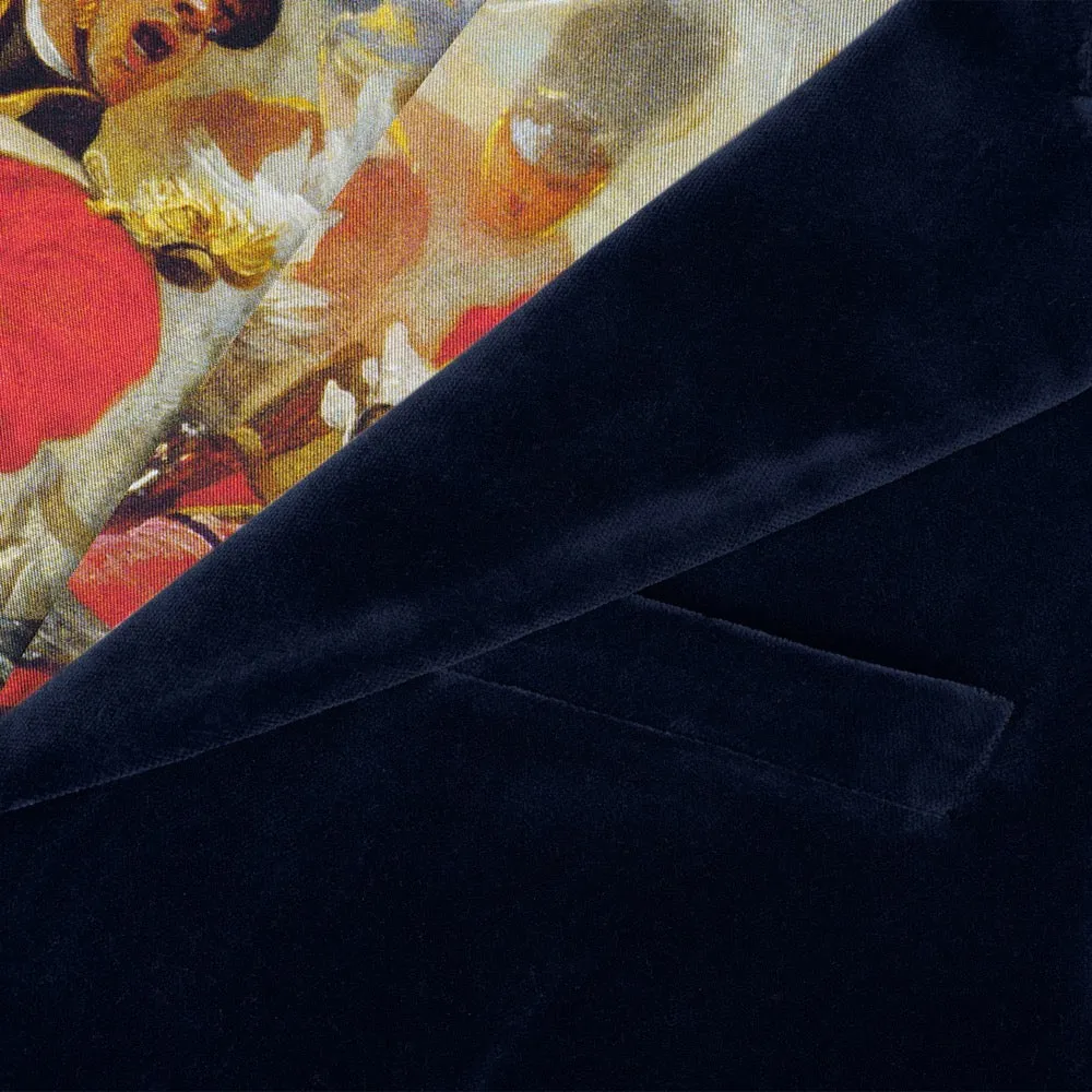 Navy Blue Double-Breasted Velvet Smoking Jacket