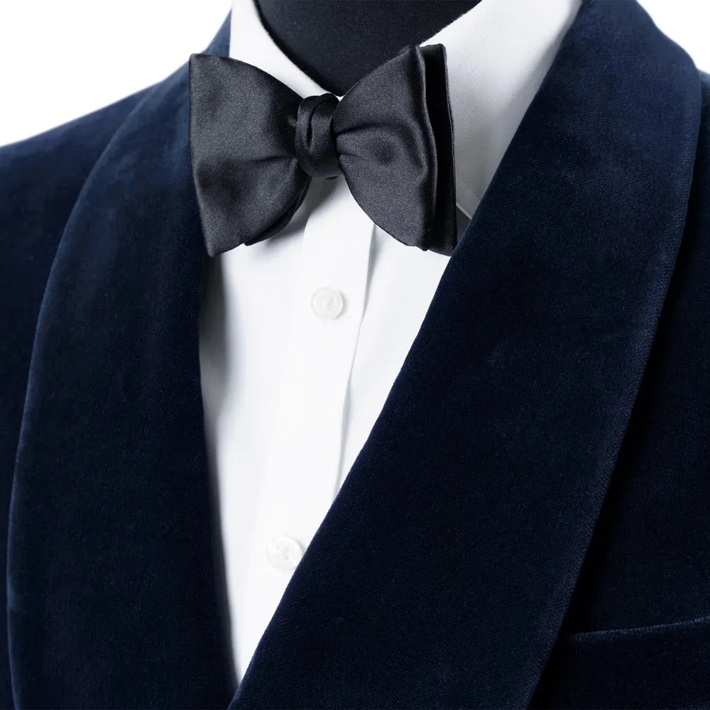 Navy Blue Double-Breasted Velvet Smoking Jacket