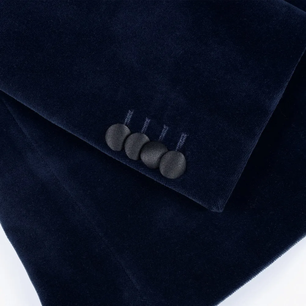 Navy Blue Double-Breasted Velvet Smoking Jacket