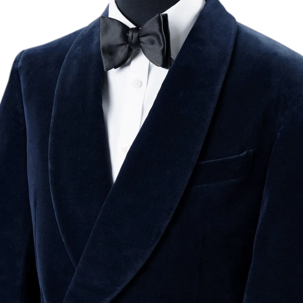 Navy Blue Double-Breasted Velvet Smoking Jacket