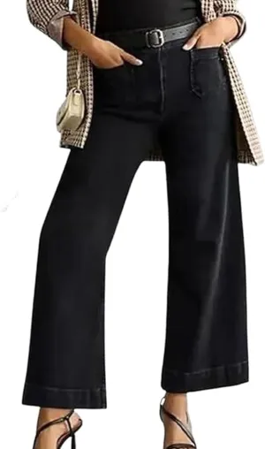 Obormi Jeans for WomenTummy Control Cropped Wide-Leg JeansHigh Waist Cropped Pants for Women