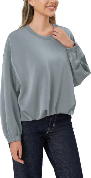 ODODOS Women's Modal Soft Bubble Hem Sweatshirts Long Sleeve Oversized Top Crew Neck Casual Pullover