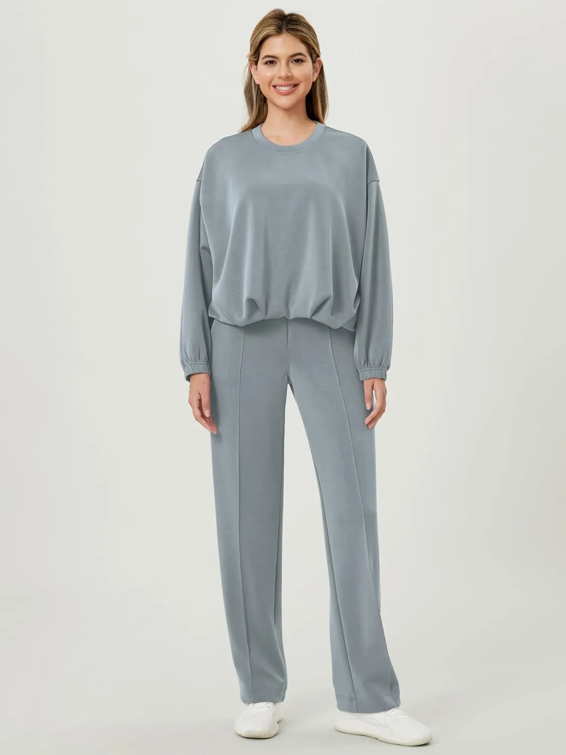 ODODOS Women's Modal Soft Bubble Hem Sweatshirts Long Sleeve Oversized Top Crew Neck Casual Pullover