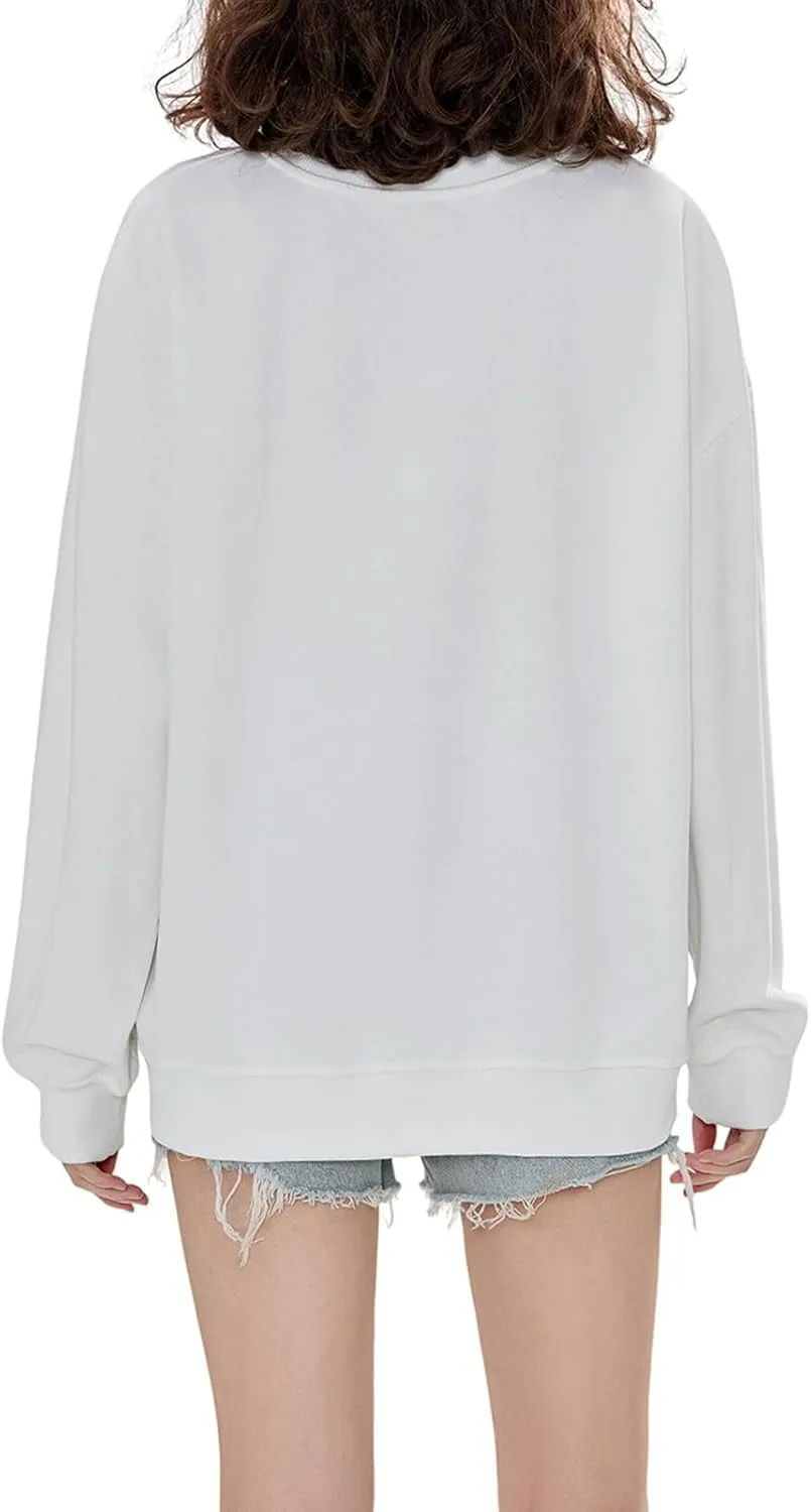 Oversized Graphic Sweatshirt for Women Y2K Number Animal Print Drop Shoulder Top Teen Girls Casual Crewneck Pullover Shirt