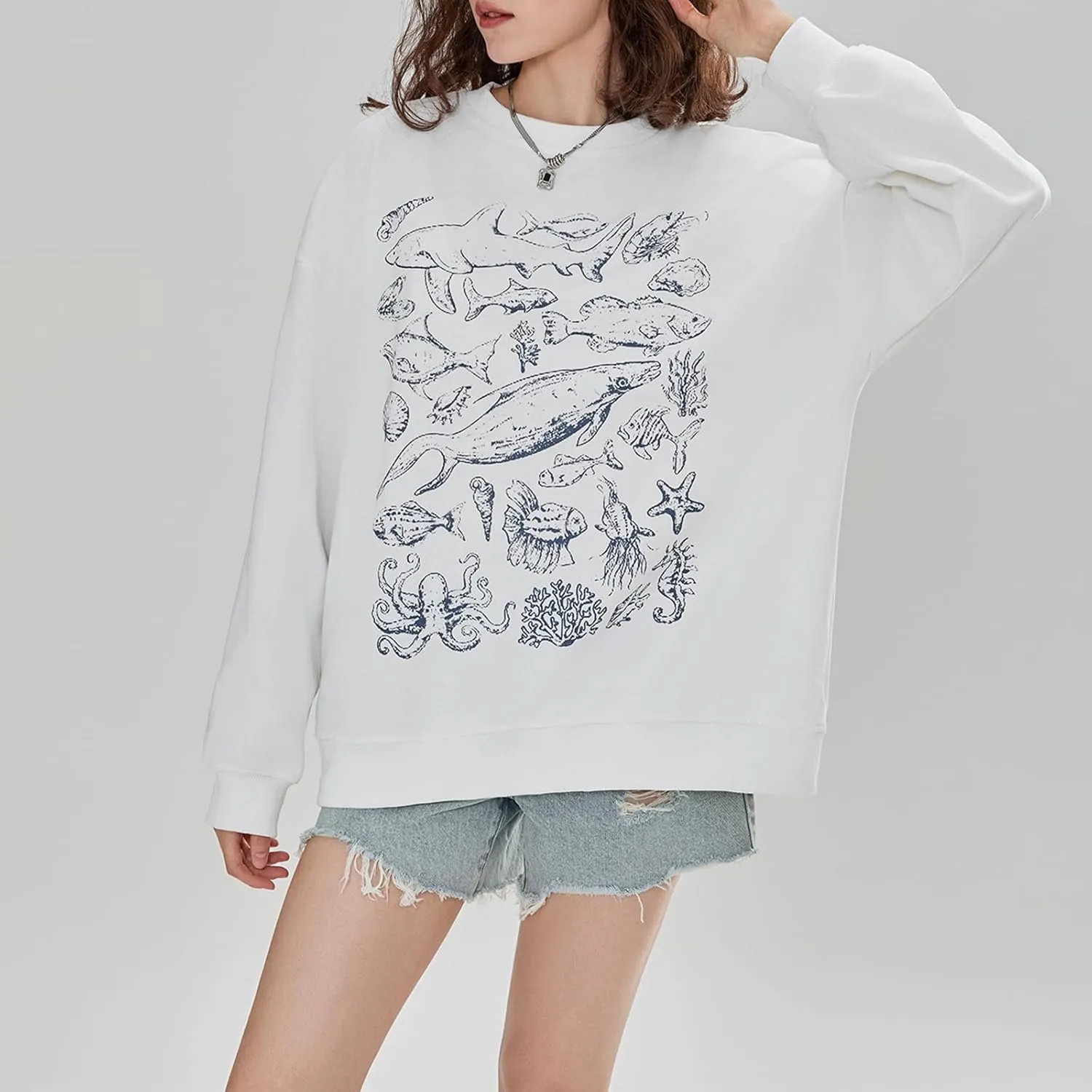 Oversized Graphic Sweatshirt for Women Y2K Number Animal Print Drop Shoulder Top Teen Girls Casual Crewneck Pullover Shirt