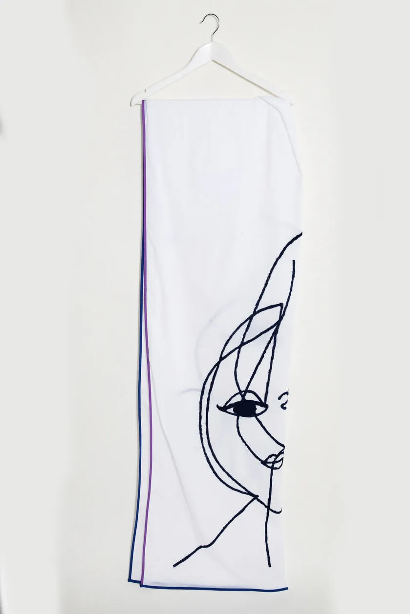 Pareo. Hand-embroidered, white