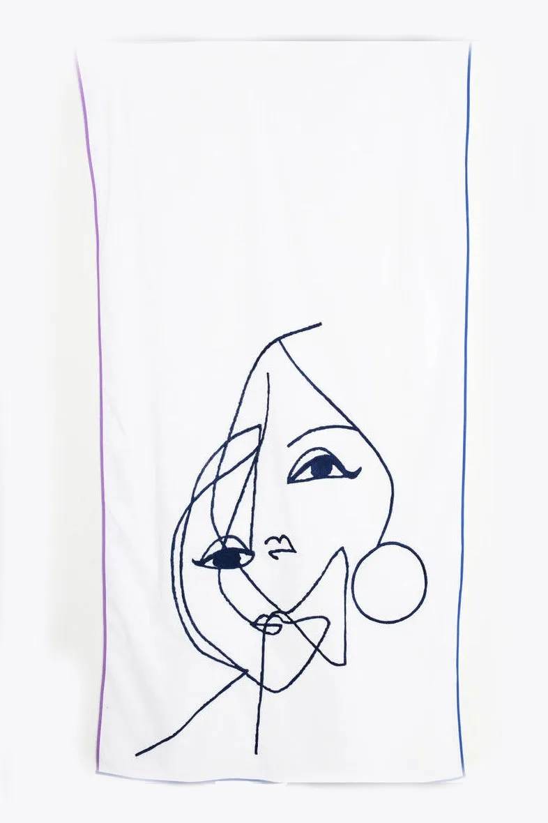 Pareo. Hand-embroidered, white