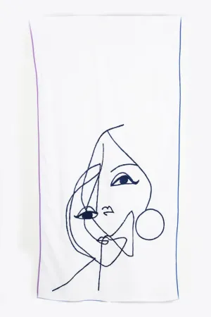 Pareo. Hand-embroidered, white