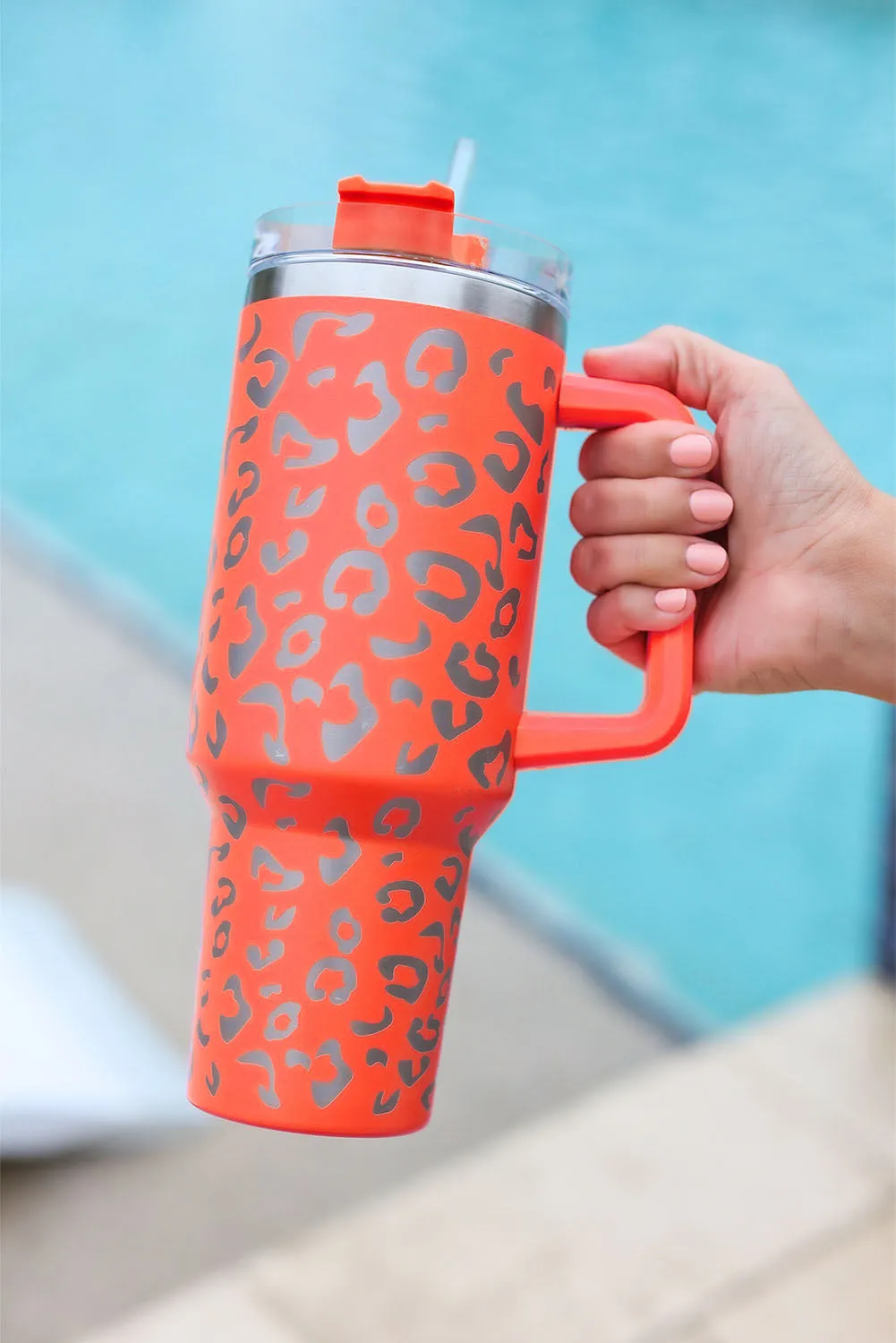 Purple 304 Leopard Stainless Double Insulated Tumbler Mug with Handle