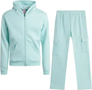 Real Love Girls' Jog Set - 2 Piece Soft Fleece Zip Up Hoodie and Flare Cargo Pants - Activewear Set for Girls (Sizes: 7-16)