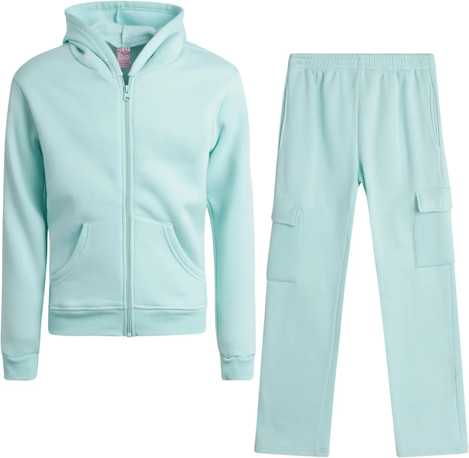 Real Love Girls' Jog Set - 2 Piece Soft Fleece Zip Up Hoodie and Flare Cargo Pants - Activewear Set for Girls (Sizes: 7-16)