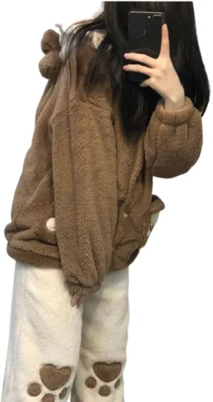 RICHTRUE Kawaii Puppy Sleepwear Fuzzy Sets Pajamas for Women Loungewear for Women Kawaii Loungewear
