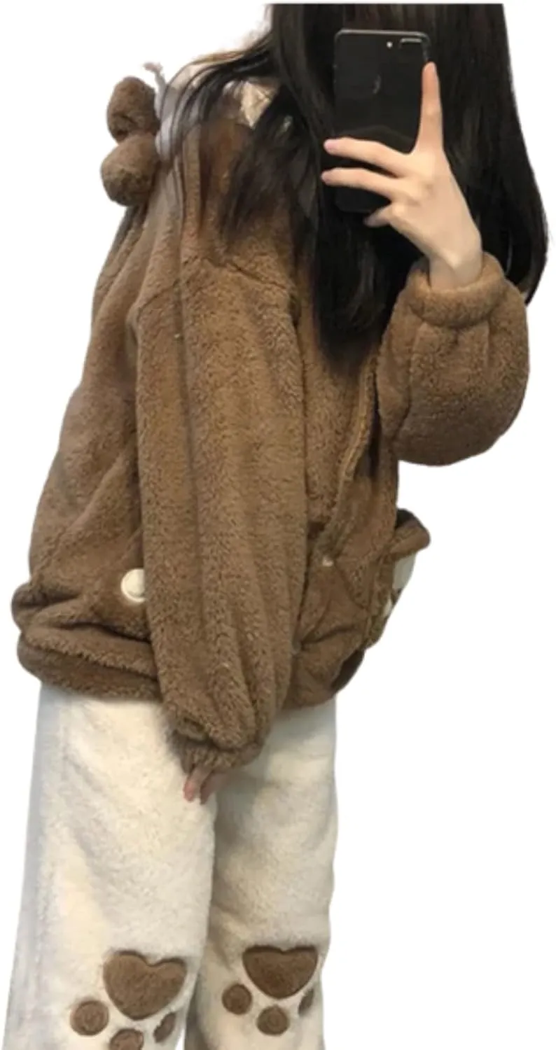 RICHTRUE Kawaii Puppy Sleepwear Fuzzy Sets Pajamas for Women Loungewear for Women Kawaii Loungewear