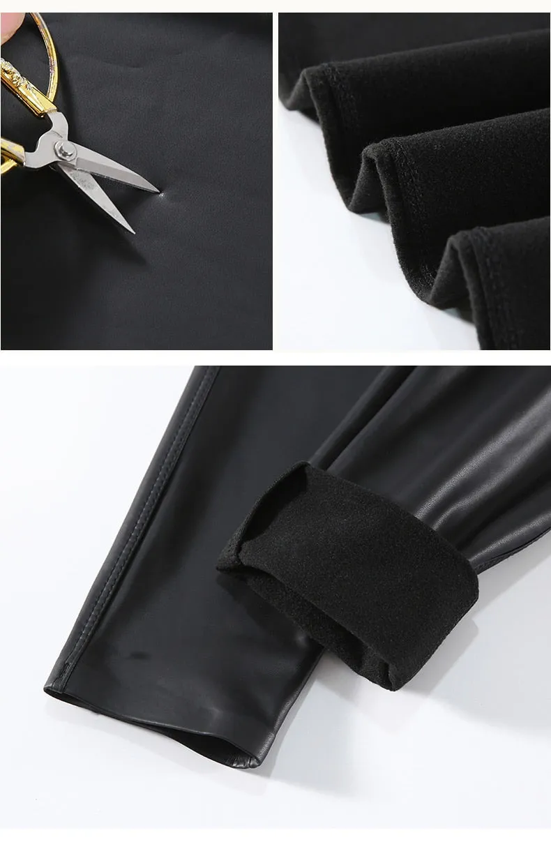 Romildi Women Autumn New Fleece Matte PU Leather Pants Leggings Elastic Slim Skinny Leggings Windproof Winter Warm Sexy Legging