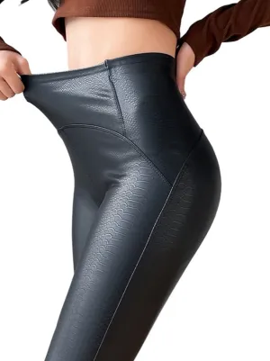 Romildi Women Autumn New Fleece Matte PU Leather Pants Leggings Elastic Slim Skinny Leggings Windproof Winter Warm Sexy Legging