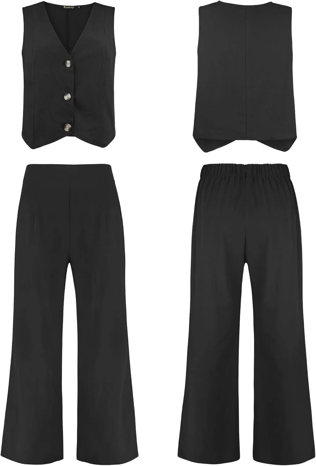 ROYLAMP Women's Summer 2 Piece Outfits Button Down V Neck Sleeveless Top High Waisted Wide Leg Pants Matching Set