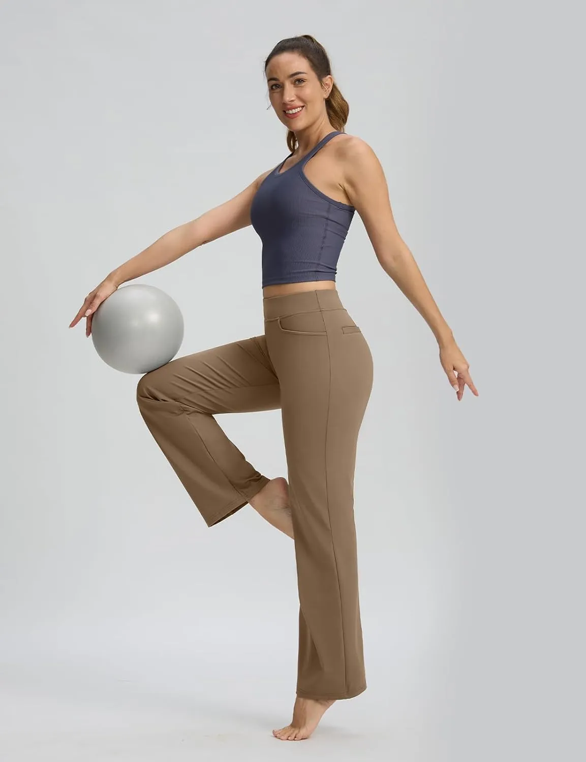 Seamaid Womens 30" Wide Leg Yoga Pants with Pockets High Waisted Stretch Casual Dress Pants