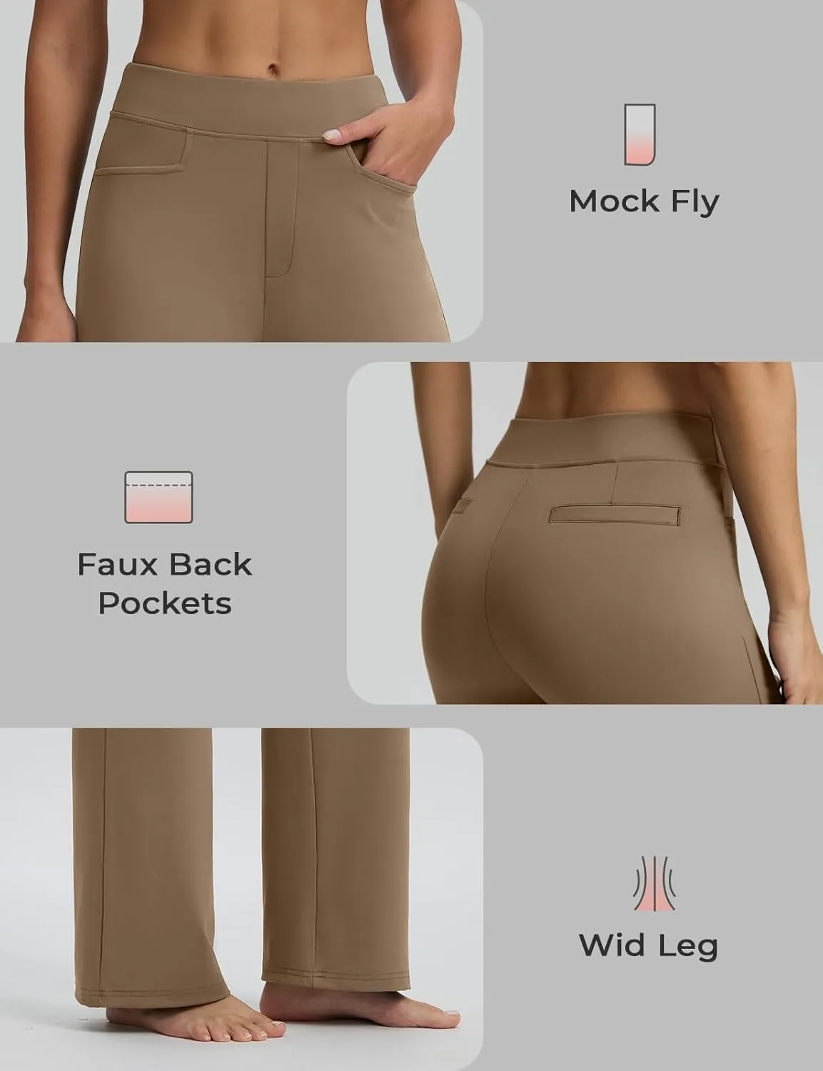 Seamaid Womens 30" Wide Leg Yoga Pants with Pockets High Waisted Stretch Casual Dress Pants