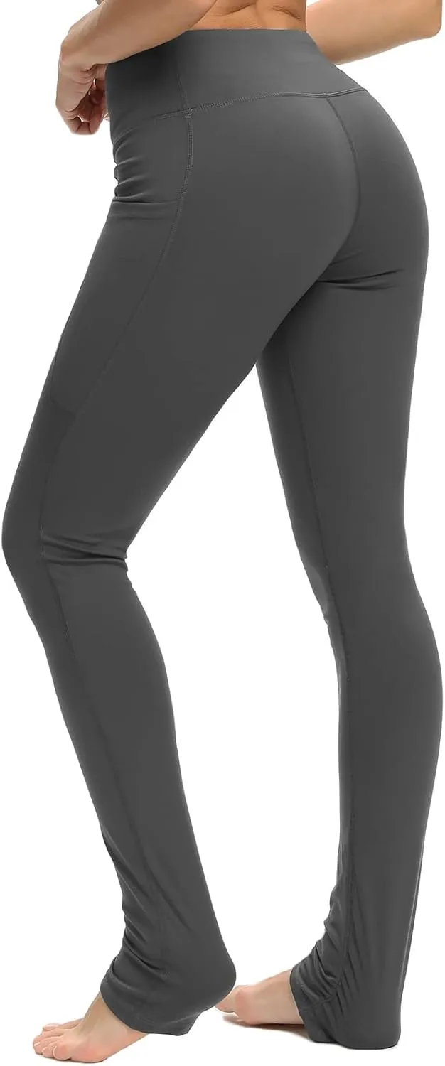 SEVEGO Women's Extra Long Yoga Leggings with Pockets Over The Heel Stacked Legging Barre Dance Athletic Pants