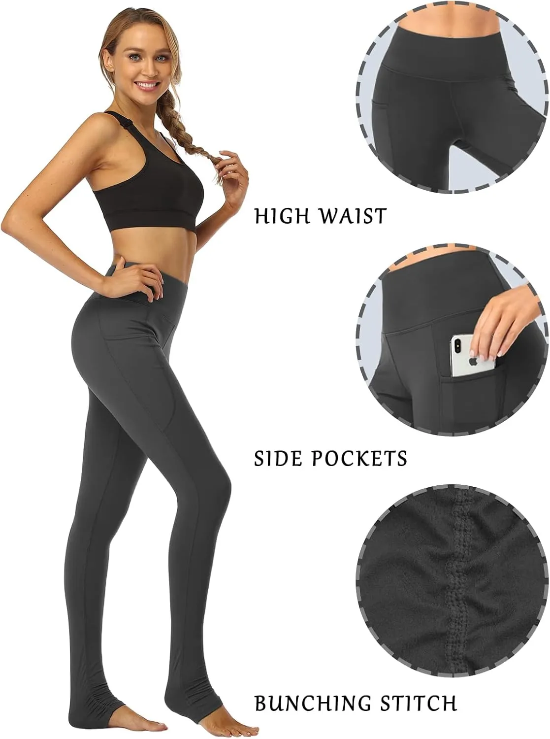 SEVEGO Women's Extra Long Yoga Leggings with Pockets Over The Heel Stacked Legging Barre Dance Athletic Pants