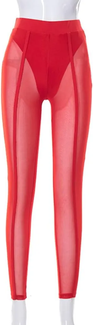 Sexy See-through Black High Waist Long Trousers Casual Sweatpants Women Elastic Pencil Pants Mesh Leggings