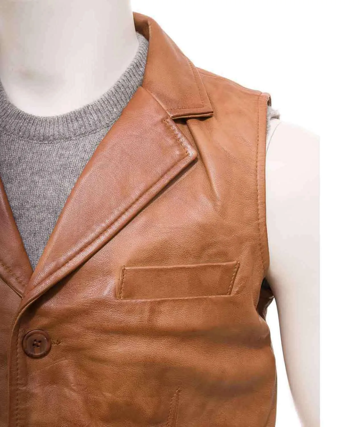Spine Spark Men's Horse Riding Fashion Tan Brown Leather Vest