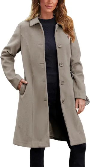 Springrain Womens Pea Coat Elegant Overcoat Single Breasted Winter Coat Dress Coat with Pockets