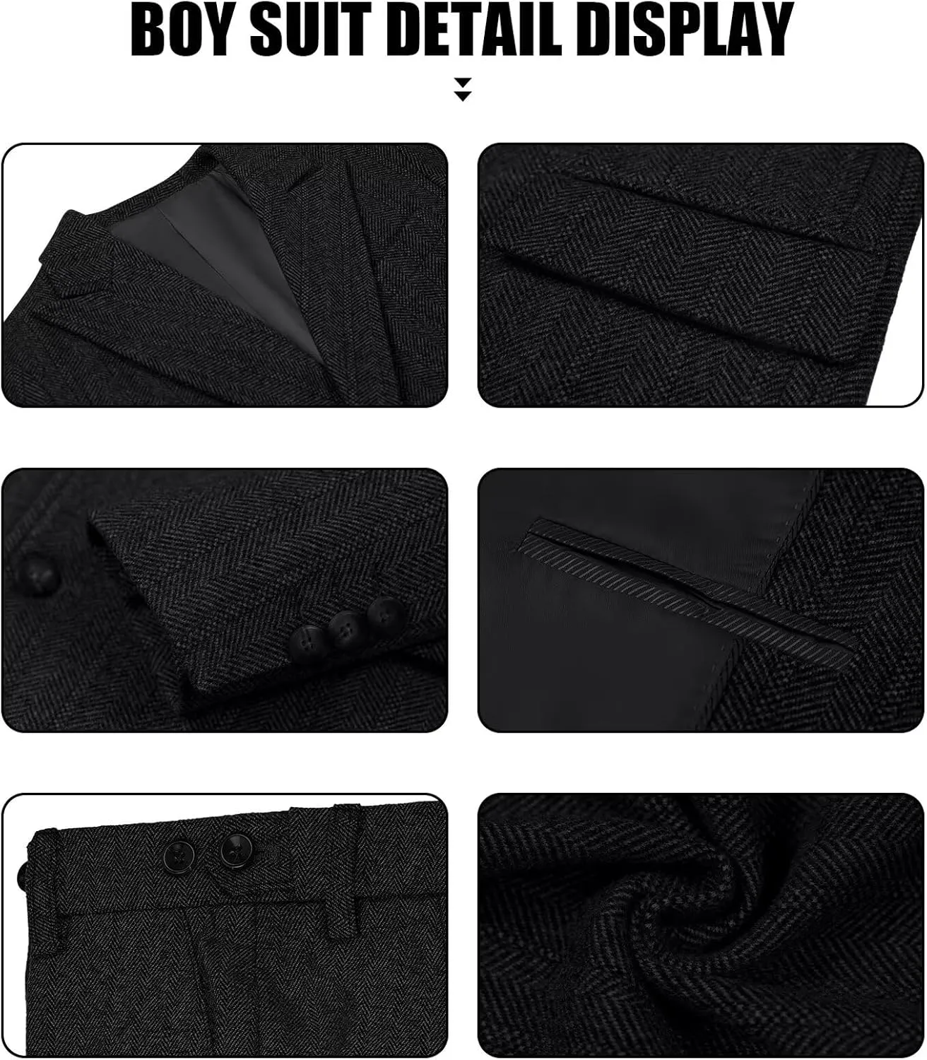 Suits for Boys Tweed Herringbone 5 Piece Toddler Kids Wedding Outfit Teen Boy Blazer Vest Pant Suit Tuxedo Set with Shirt Tie