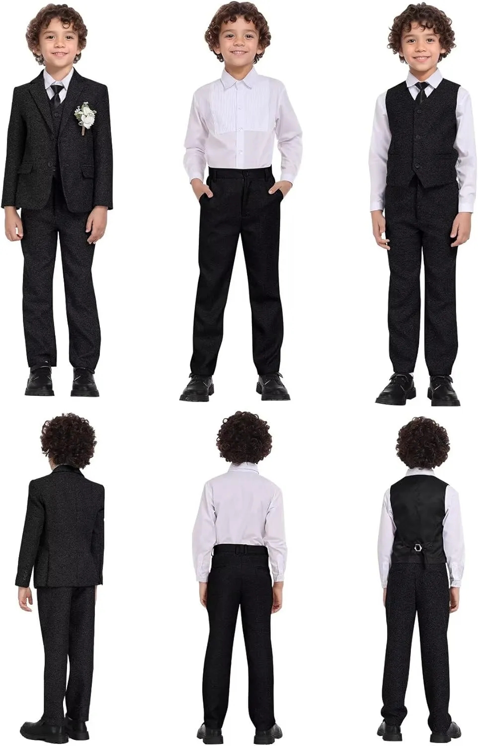 Suits for Boys Tweed Herringbone 5 Piece Toddler Kids Wedding Outfit Teen Boy Blazer Vest Pant Suit Tuxedo Set with Shirt Tie