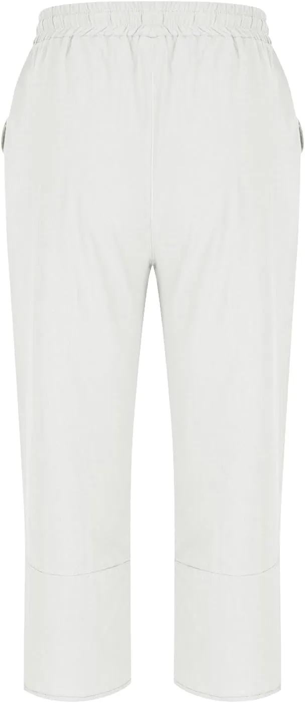 TANGNADE Womens Cotton Linen Wide Leg Capris Pants Casual Loose Beach Summer Ladies Capri Travel Boho Trouser