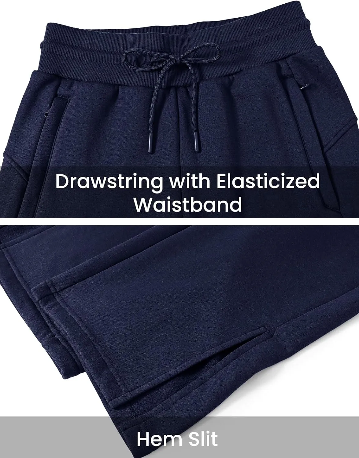 TBMPOY Women's Fleece Lined Sweatpants High Waisted Slit Wide Leg Baggy Pants Workout Lounge Drawstring Zipper Pockets