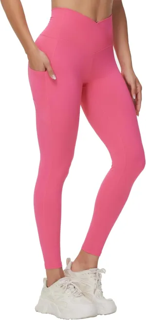 THE GYM PEOPLE Women's Cross Waist Workout Leggings Tummy Control High Waisted Athletic Yoga Pants with Pockets