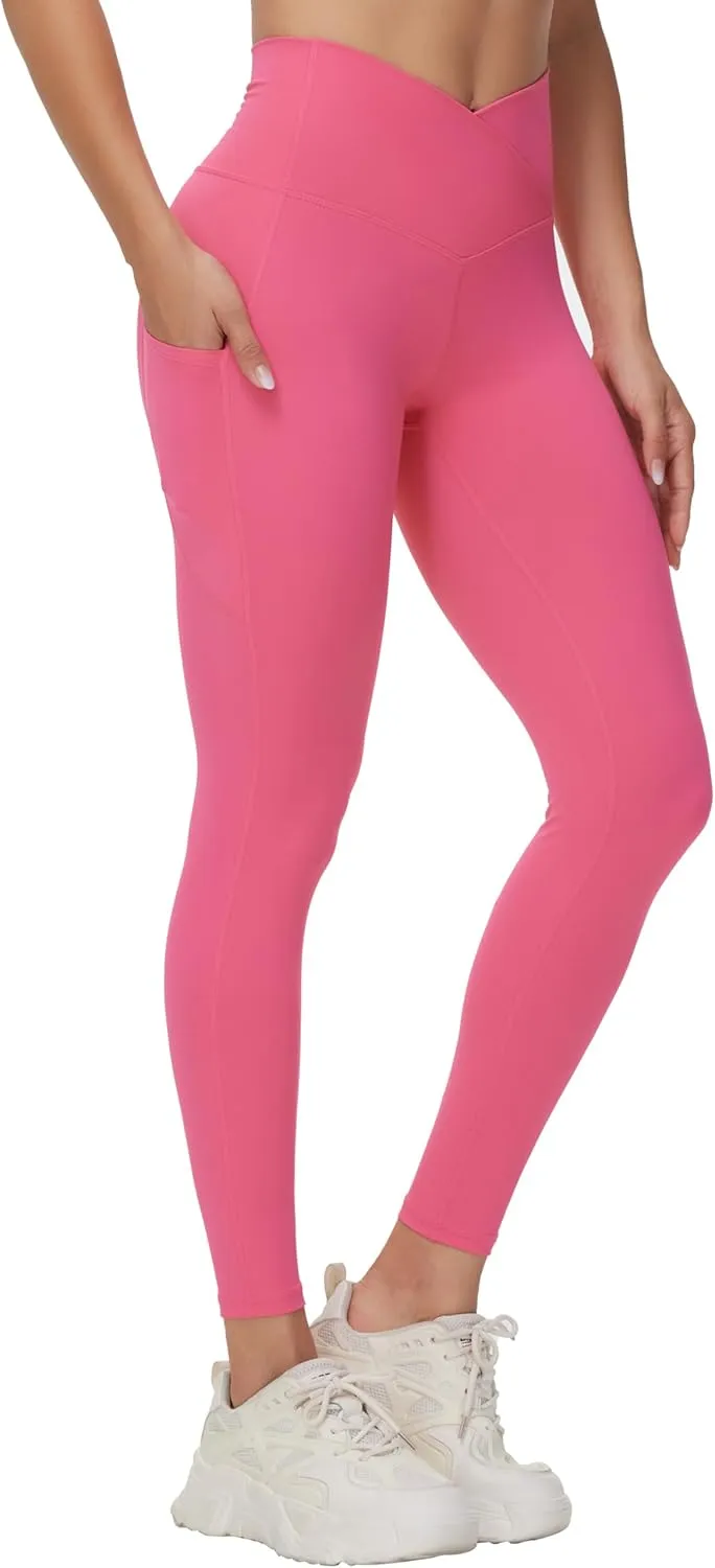THE GYM PEOPLE Women's Cross Waist Workout Leggings Tummy Control High Waisted Athletic Yoga Pants with Pockets