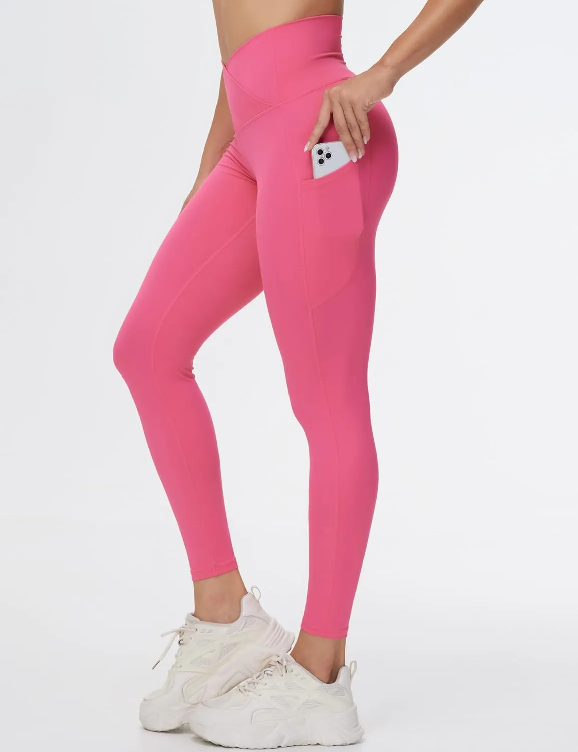 THE GYM PEOPLE Women's Cross Waist Workout Leggings Tummy Control High Waisted Athletic Yoga Pants with Pockets
