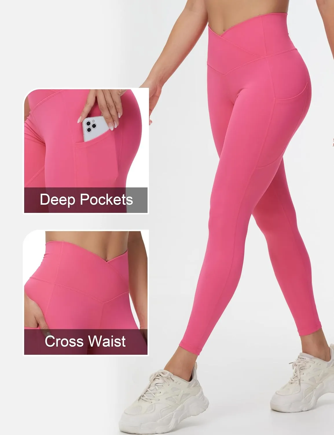 THE GYM PEOPLE Women's Cross Waist Workout Leggings Tummy Control High Waisted Athletic Yoga Pants with Pockets