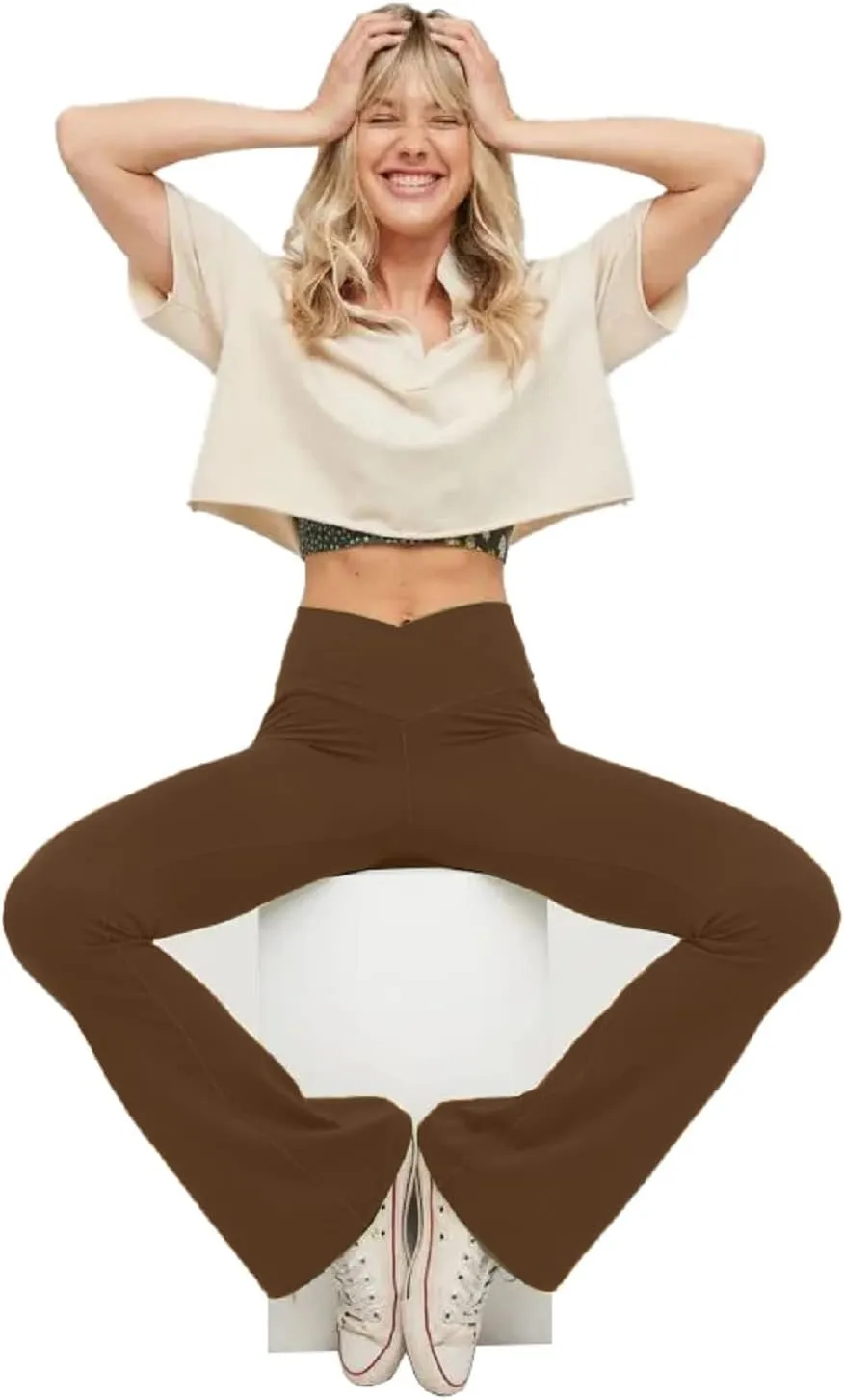 viehunt Womens Crossover Flare Leggings High Waisted Casual Cute Stretchy Full Length Workout Elegant Yoga Pants