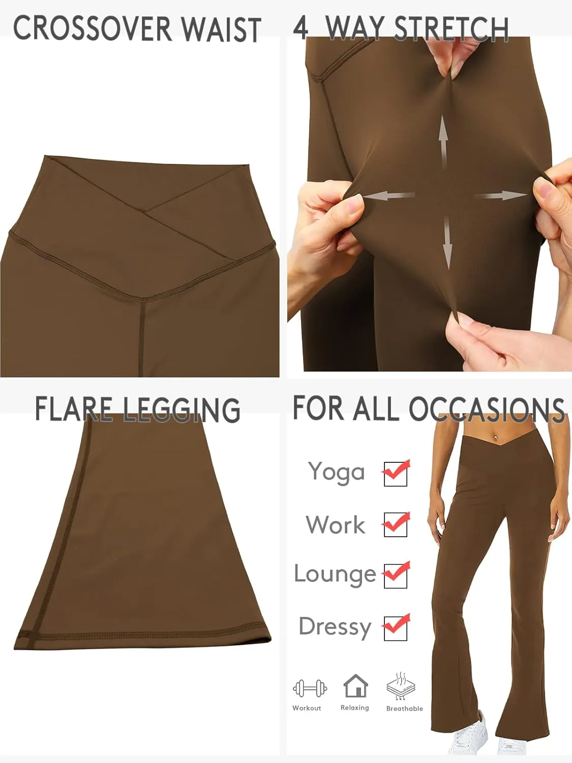 viehunt Womens Crossover Flare Leggings High Waisted Casual Cute Stretchy Full Length Workout Elegant Yoga Pants